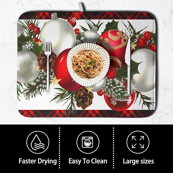 Red Buffalo Plaid Christmas Kitchen Drying Mats - Image 4