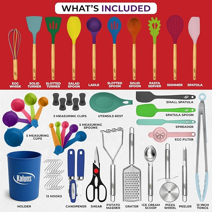 Kaluns 50 PCS Silicone Kitchen Utensils Set Complete Kitchen Set - Image 3