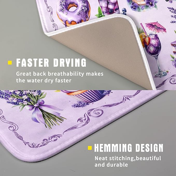 Purple Dish Drying Mats for Kitchen Counter Washable Drying Pad Absorbent - Image 3