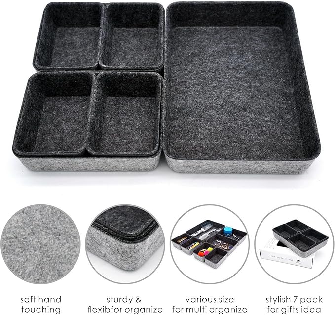 Welaxy Drawer organizers tray felt storage bin office Shallow Small Desk box - Image 3