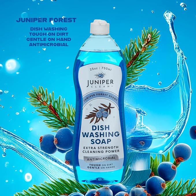 Juniper CLEAN, Dish Soap, Juniper Scent, Liquid Dish Washing Soap Squeeze Bottle 25 Fl Oz (Pack of 6)