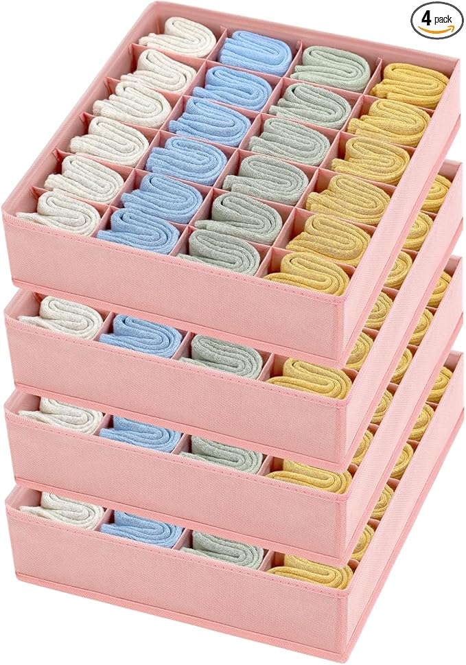 Joyoldelf 4-Pack Pink Fabric Dresser Drawer Organizers, 24-Cell Sock Drawer by APPRECIATELIFERELAXYOURSOUL