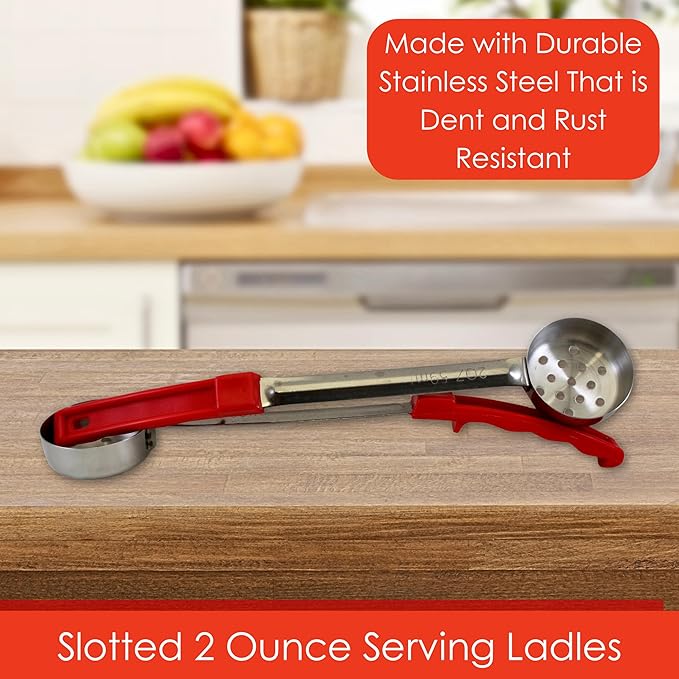 2 Ounce Slotted Stainless Steel Portion Control Ladle Spoon - Image 3