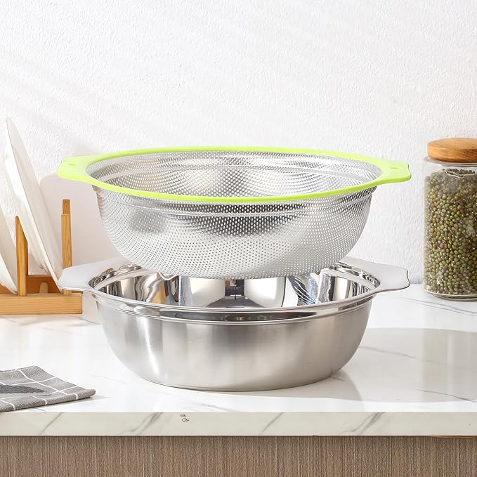 Colander Stainless Steel Microporous, 4QT Large Capacity Rice Strainer - Image 9
