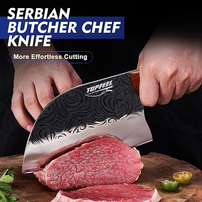 Topfeel Butcher Knife Set 5PCS, Hand Forged Kitchen Knives Set Serbian Chef - Image 2