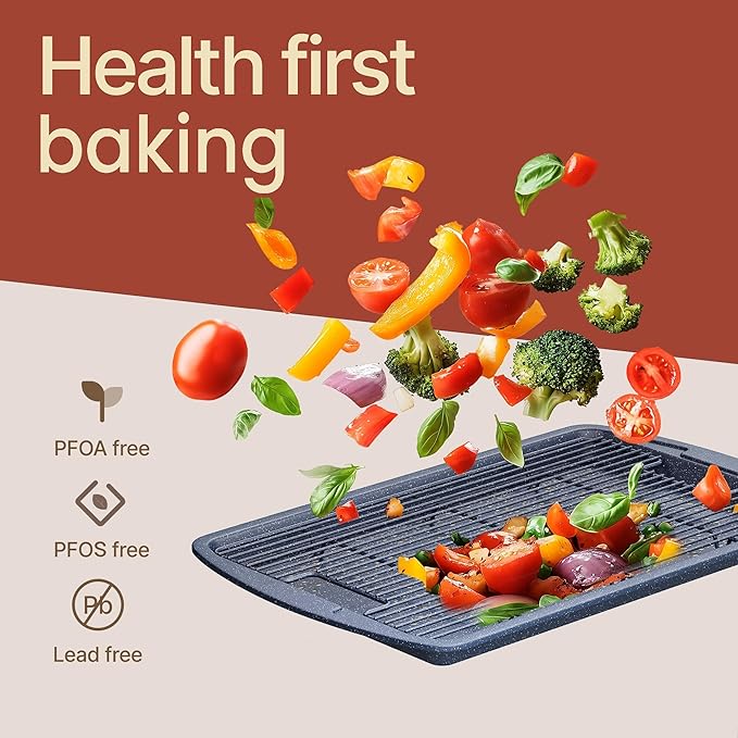 Cookie Sheet with Wire Rack Set, 2-Piece Nonstick Blue Marble Carbon Steel Pan - Image 5