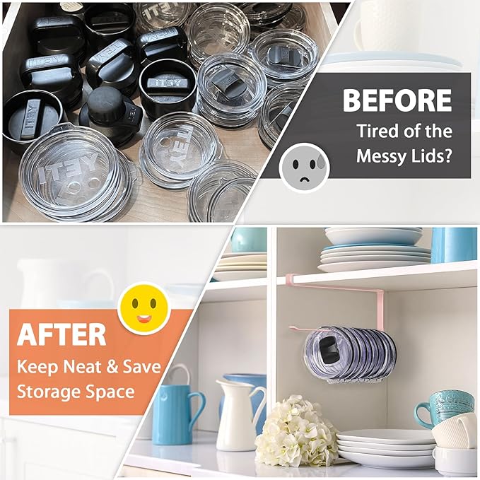 Tumbler Lid Organizer, Horizontal Tumbler Lid Storage Hook Up to 10 Lids - Image 5