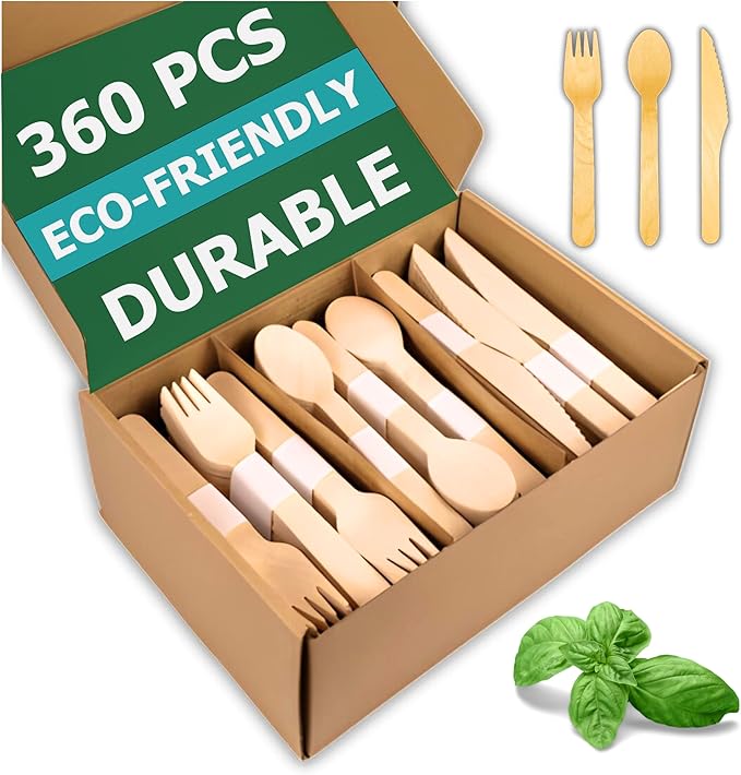 Disposable Wooden Cutlery Set 360 PCS by Unknown