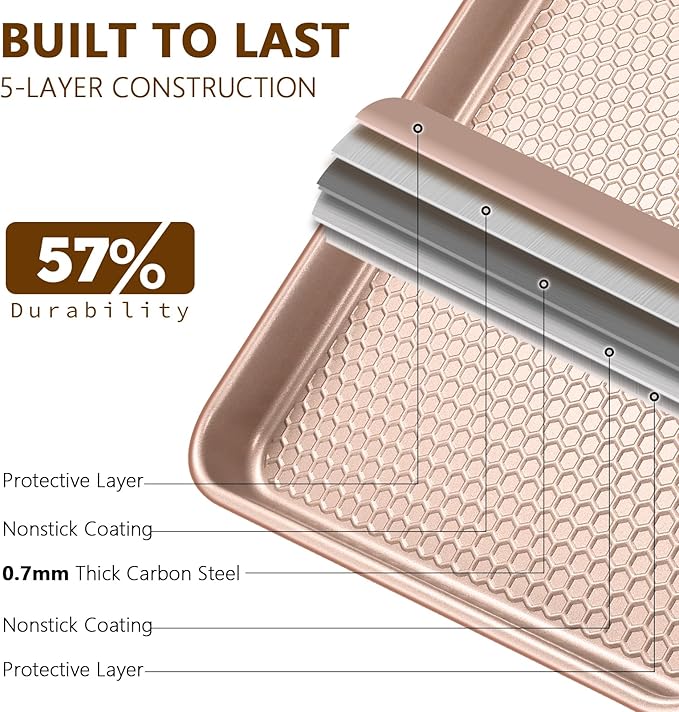 Wildone 2 Pack Half Sheet Baking Pans, Honeycomb Embossed Nonstick Baking Sheet - Image 3
