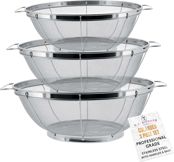 U.S. Kitchen Supply Set of 3 Stainless Steel Colander Strainers Net Baskets 5 by USKitchenSupply