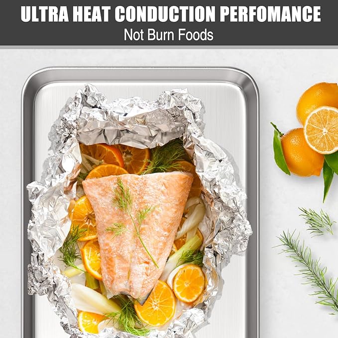 Baking Sheet Cookie Sheet Set of 2, Umite Chef Stainless Steel Baking Pans Tray - Image 6