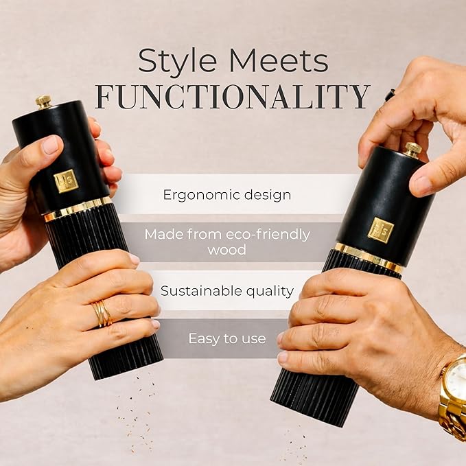 Wooden Salt and Pepper Grinder Set – Refillable Manual Salt and Pepper Mills - Image 4