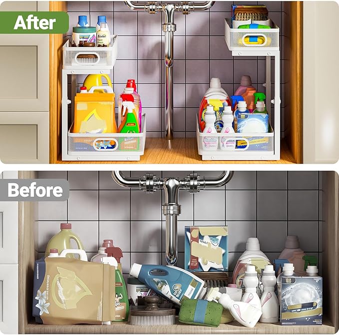 Under Sink Organizer 2-Pack, Metal 2-Tier Pull-Out Cabinet Shelf - Image 3