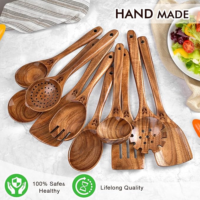 Wooden Spoons for Cooking, Comfortable Grip Wooden Utensil Set for Nonstick - Image 6
