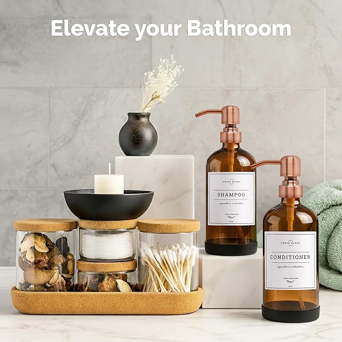 Vine Creations Amber Glass Soap Dispenser, 2 Pack Kitchen Soap Dispenser Set - Image 2