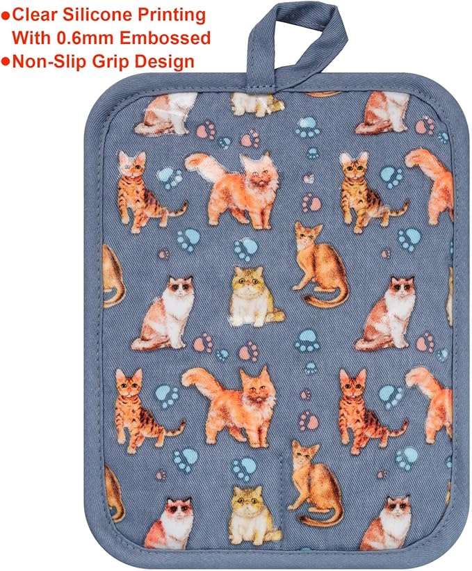 Pot Holders Set of 2 Heat Resistant 480 ℉Non Slip Clear Silicone Printed - Image 4