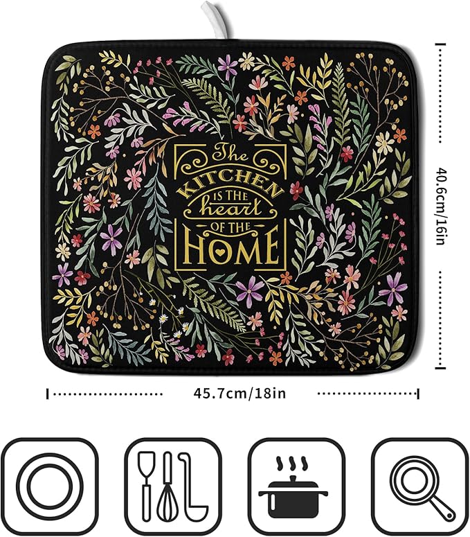 Absorbent Dish Drying Mat Colorful Flowers Microfiber Pad - Image 2