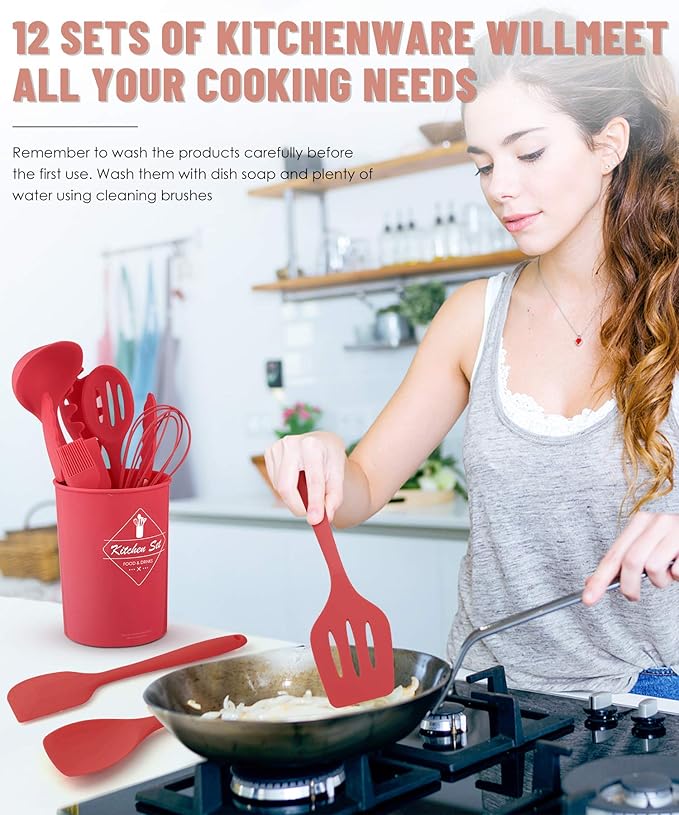 Pranski Kitchen Utensils Set-12 Pieces Silicone Cooking Utensils Set 392°F Heat - Image 7