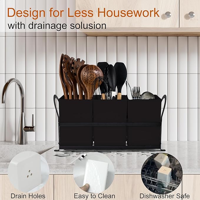 Czlizdyt Large Kitchen Utensil Holder, Drainage Utensil Caddy - Image 2