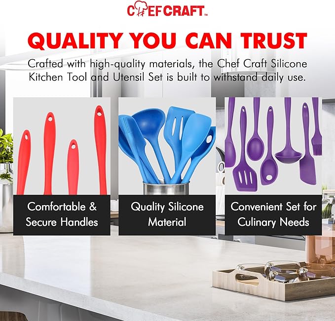Chef Craft Premium Silicone Kitchen Tool and Utensil Set, 11 Piece - Image 6