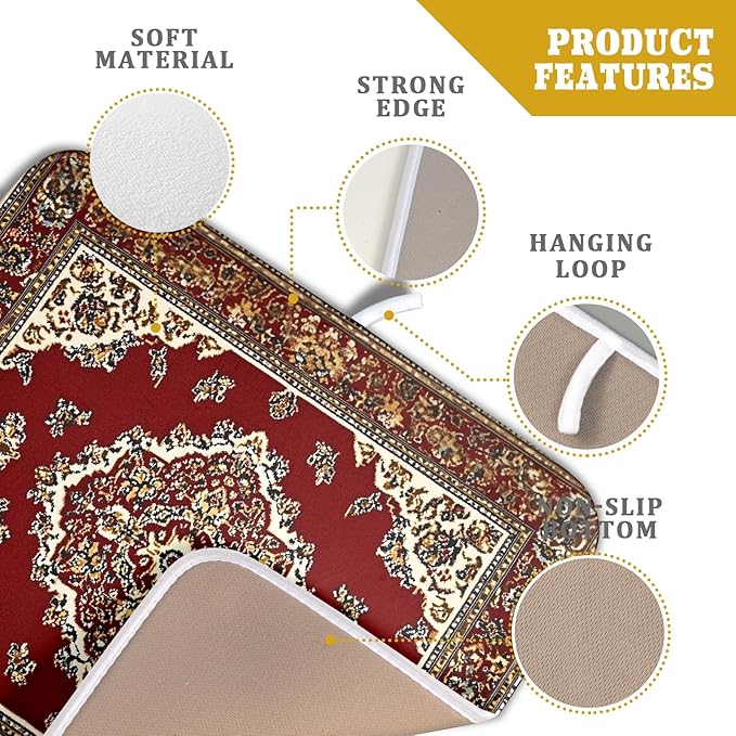 Giwawa Vintage Boho Dish Drying Mat Antique Tribal Rustic Red Floral Dish - Image 4