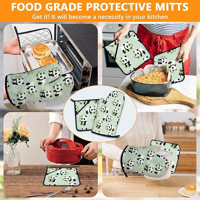 Cute Panda Oven Mitts and Pot Holders Sets 4Pcs, Extra Long Oven Gloves - Image 7