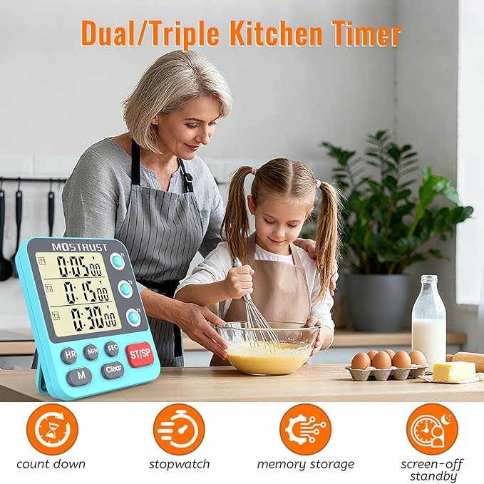 Digital Dual Kitchen Timer, 3 Channels Countdown Triple Timer - Image 2