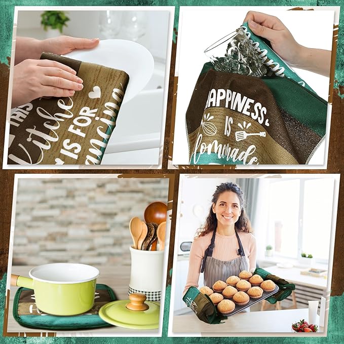 Leinuosen 8 Pcs Kitchen Towels and Oven Mitts Sets Pot Holders Dishcloths Set - Image 6