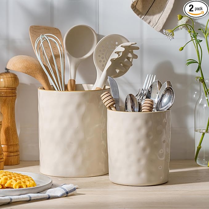 famiware Ocean Utensil Holder, 7.2"+5.8" Ceramic Kitchen Utensil Holder by Famiware