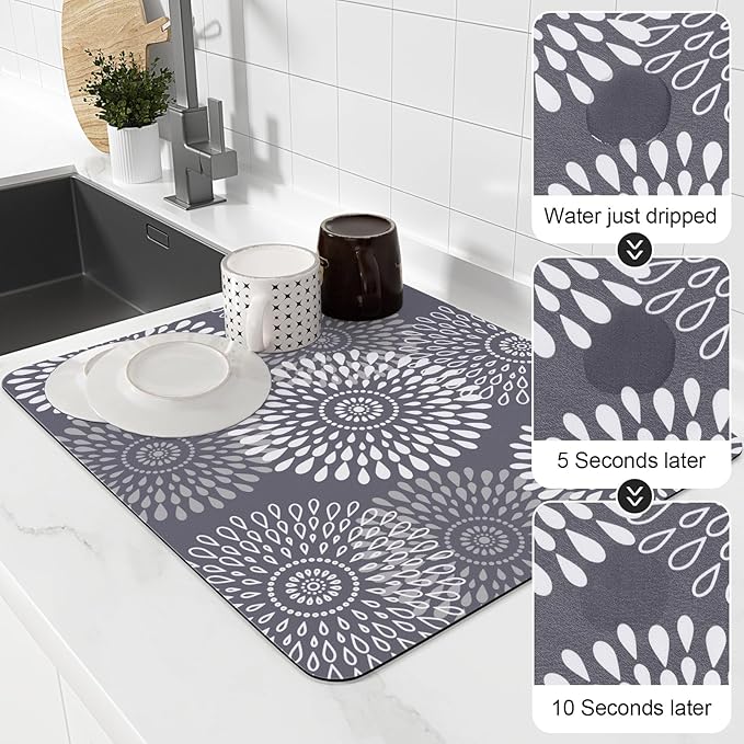 LuxStep Dish Drying Mat Super Absorbent Kitchen Counter Mat Rubber Backing - Image 4