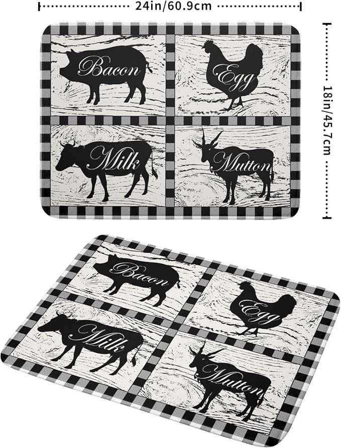 Farmhouse Animal Dish Drying Mat Buffalo Plaid Drainer Rack Mats Fast Dry - Image 2