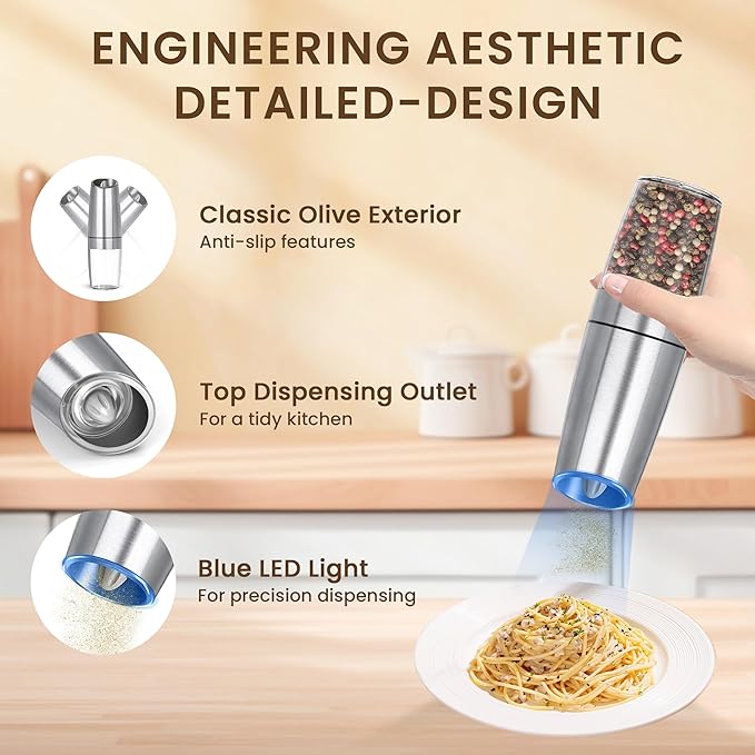Gravity Electric Salt And Pepper Grinder Set, Automatic Salt And Pepper Grinder - Image 4