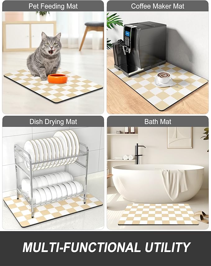 Rnivvi Dish Drying Mat for Kitchen Counter, 12 x 19" Cute Checkered Absorbent - Image 7