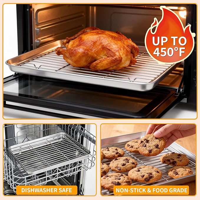 Baking Sheet Pan Set of 8, CEKEE Stainless Steel Cookie Sheets - Image 6