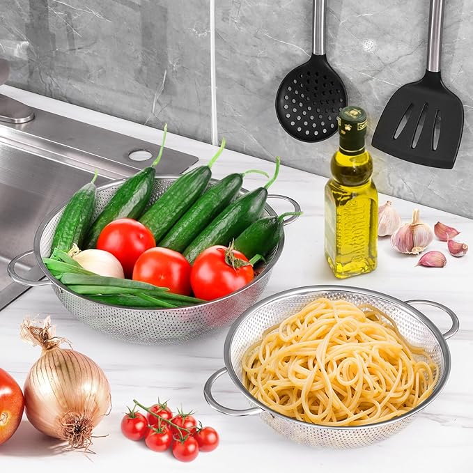 E-far 5-Quart Stainless Steel Colander, Micro-Perforated Metal Colander Strainer - Image 4