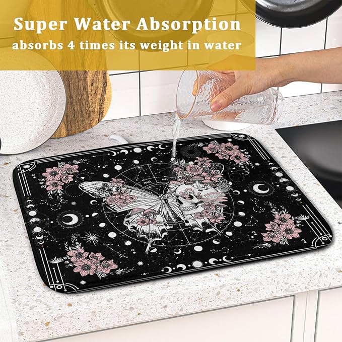Skeleton Butterfly Dish Drying Mat Black Skull Absorbent Dish Drainer - Image 7