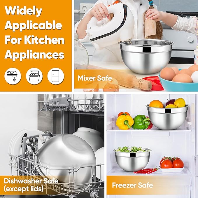 TeamFar Mixing Bowl Set of 5, 4.5/3/1.5/1/0.7 QT, Stainless Steel Metal Nesting - Image 7