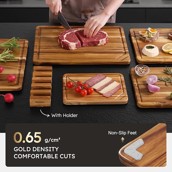 5 Pack Teak Wood Cutting Board Set - Image 5
