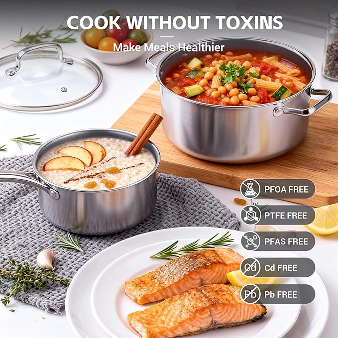 Ammeloo 17 Pcs Nonstick Stainless Steel Cookware Set, Hybrid Stainless Steel - Image 5