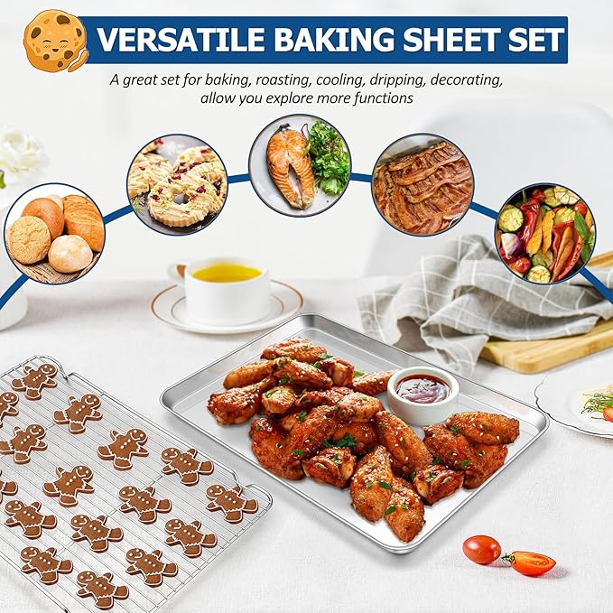 TeamFar Baking Sheet with Rack Set, Stainless Steel Baking Pan Cookie Sheet - Image 5