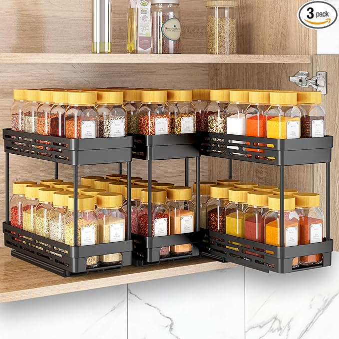 Pull Out Spice Rack Organizer for Cabinet, 3 Packs Slide Out Spice Racks by DABIGE