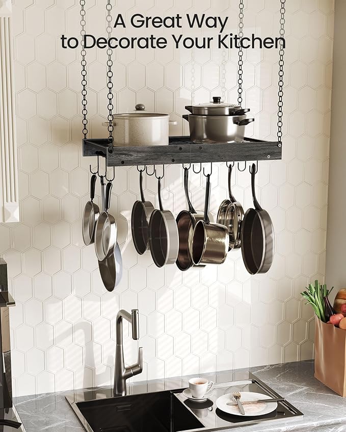 CHOEZON Hanging Pot Rack, Ceiling Mounted Pot Hanger, Vintage Pot Rack - Image 4