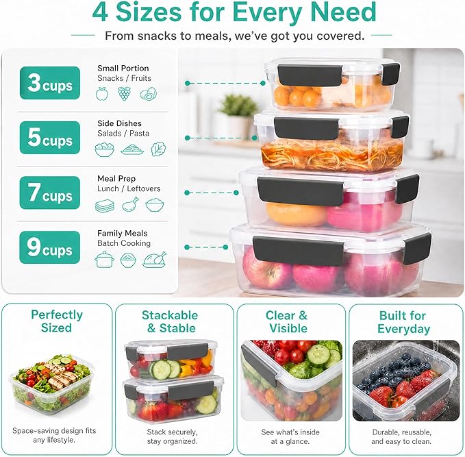 YORY 3 cup Plastic Food Storage Containers - Image 3