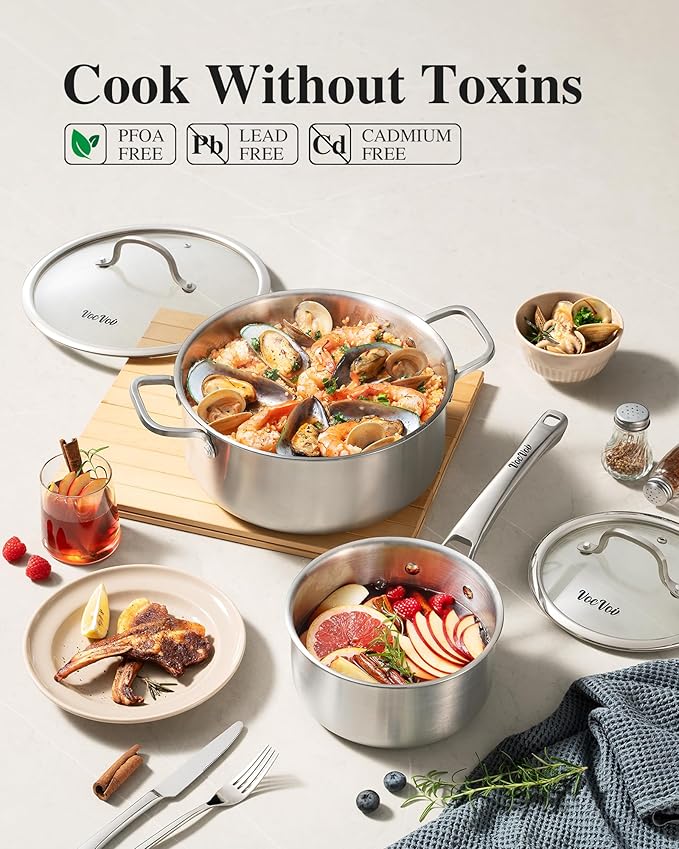 VocVoi Stainless Steel Pan Set, Frying Pan Set, 8/10/12 Inch Stainless Steel - Image 7