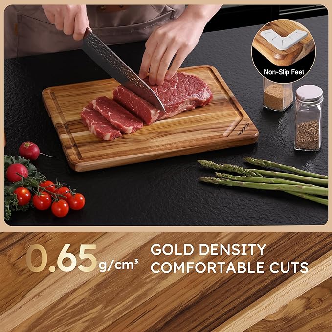 13'' Teak Wood Cutting Board for Kitchen Non Slip Over Sink Charcuterie Board - Image 5