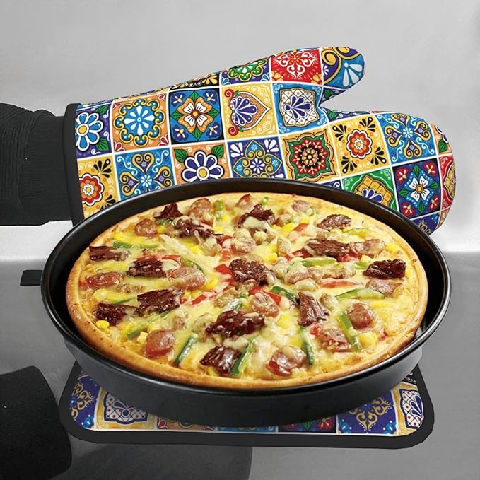 Mexican Talavera Tile Oven Mitts and Pot Holders Sets of 3, Heat Resistant - Image 4