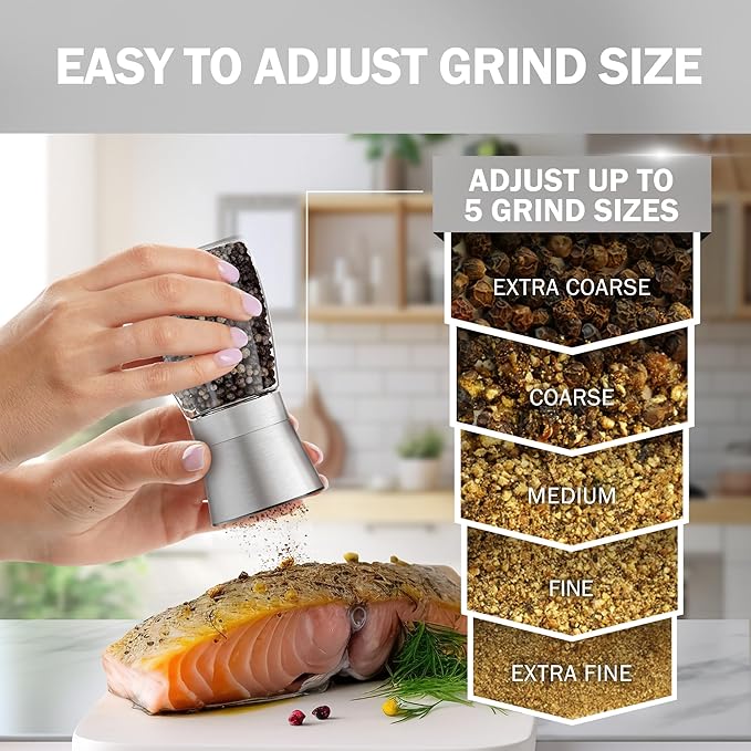 Home EC Original Stainless Steel Sea Salt and Pepper Grinder Set of 4 - Image 2