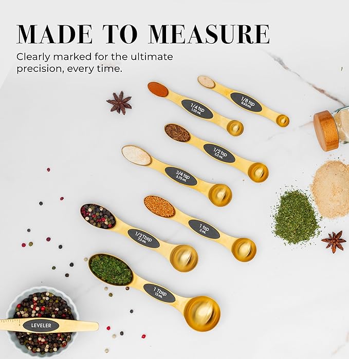 Magnetic Measuring Spoons Set – Stainless Steel Gold Measuring Spoons - Image 4