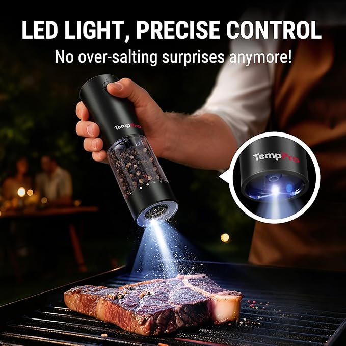 TempPro Electric Salt and Pepper Grinder Set Rechargeable, 110ml Automatic - Image 7