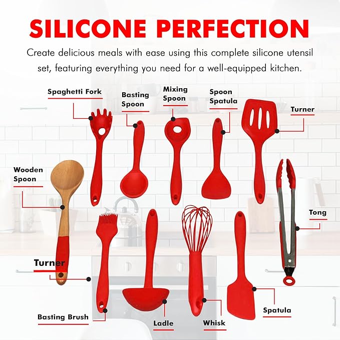 Chef Craft Premium Silicone Kitchen Tool and Utensil Set, 11 Piece Set - Image 4